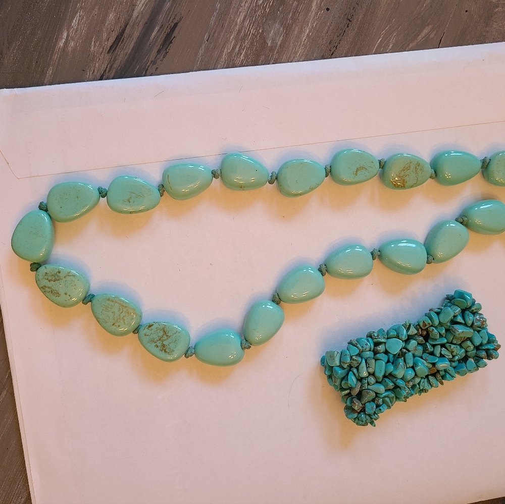 Turquoise Color Stone Style Necklace and Rocks Bracelet for BOHO Style